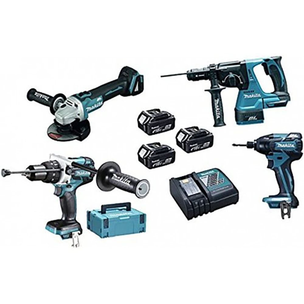 Makita DLX4050TJ Maschinen Pack 4 + 3 akku 18V 5Ah Li-ion + 2 koffer Makpac, ‎Schwarz/Blau