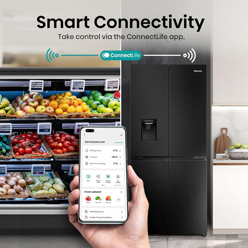 Hisense RQ5P470SMFE Wifi Connected American Fridge Freezer Cross Door with Water Dispenser