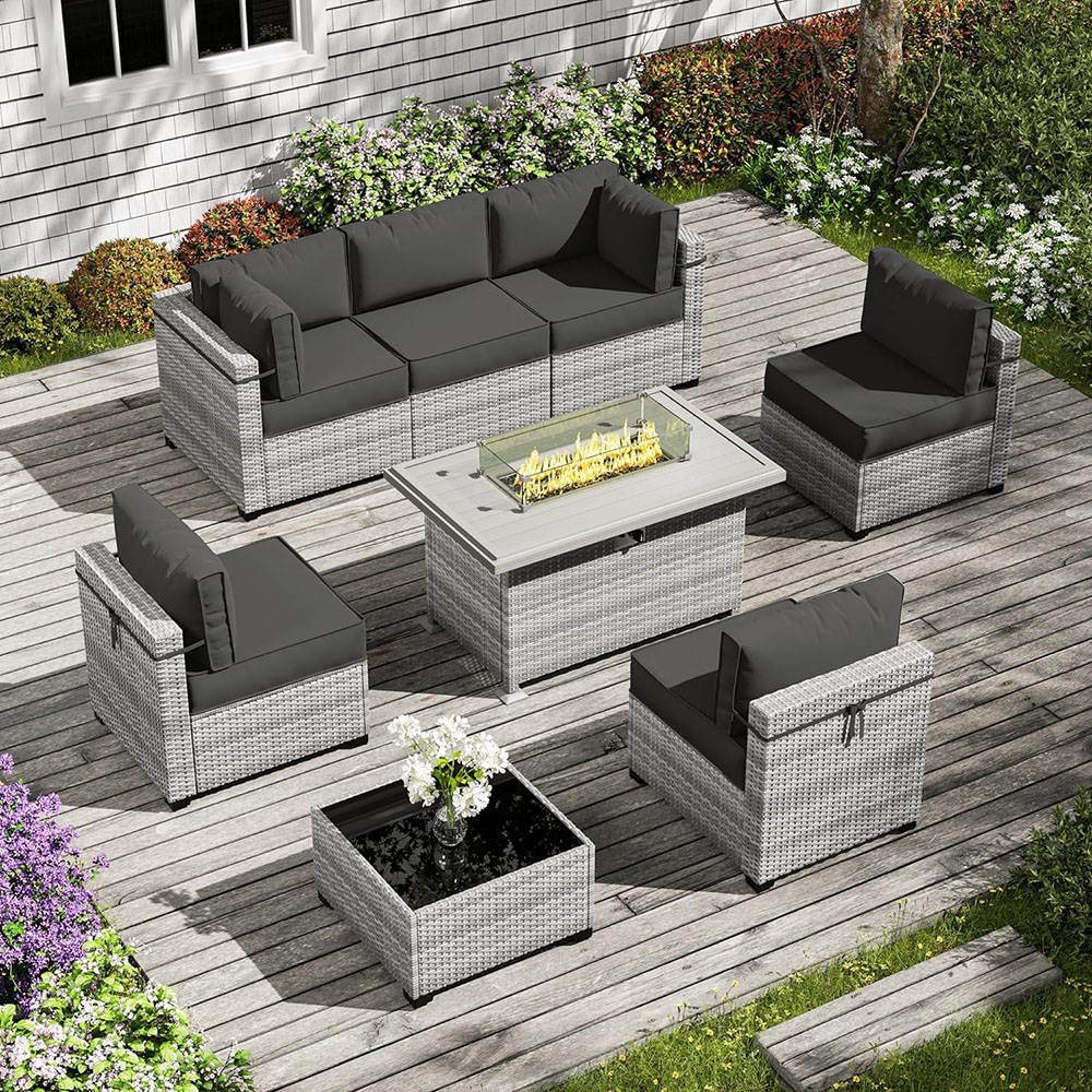 8-Piece Patio Furniture Set With Fire Pit Table, With 5