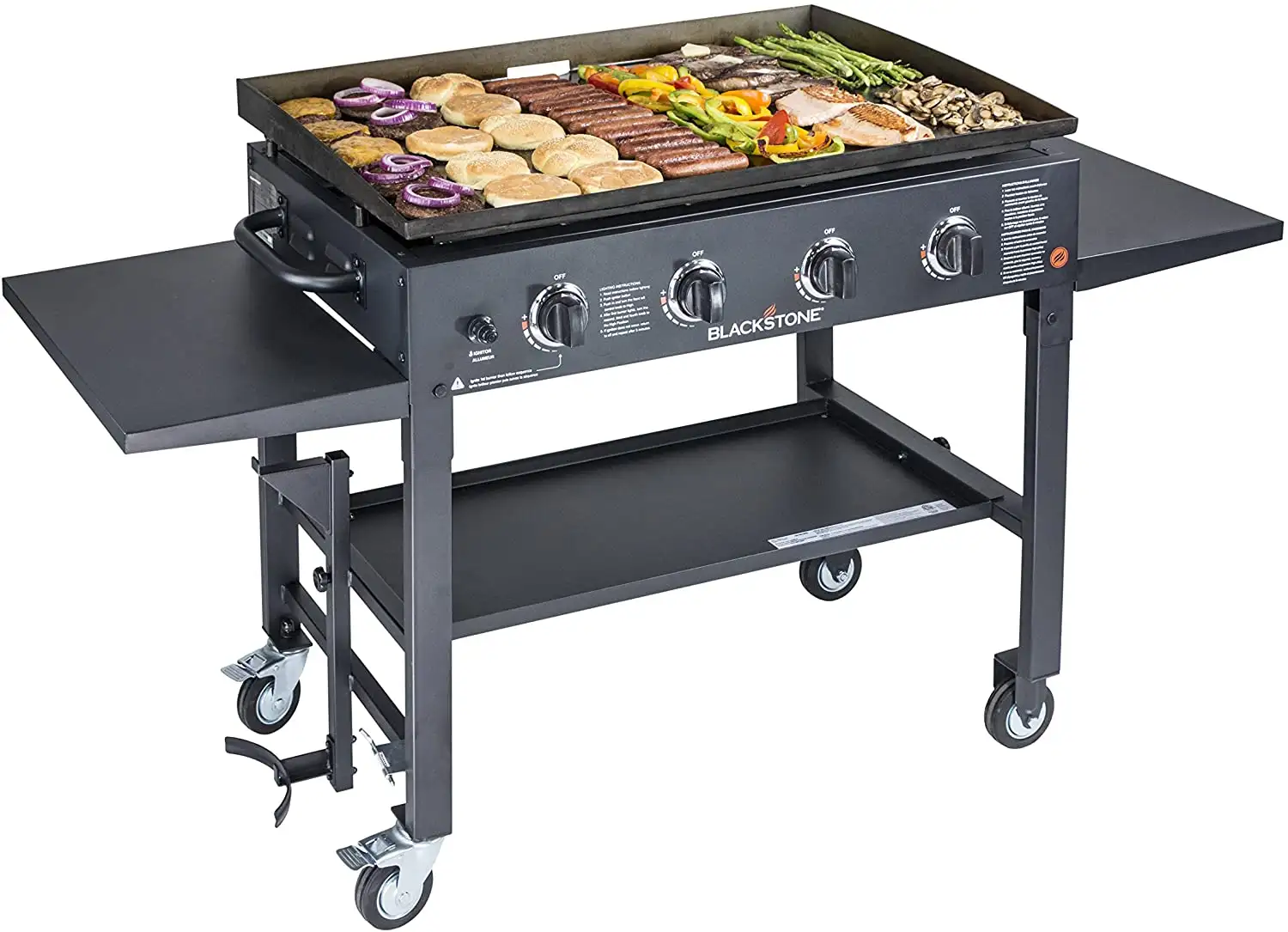 Blackstone 36 inch Outdoor Flat Top Gas Grill Griddle Station - 4-Burner - Propane Fueled - Restaurant Grade - Professional Quality - with New Accessory Side Shelf and Rear Grease Management System