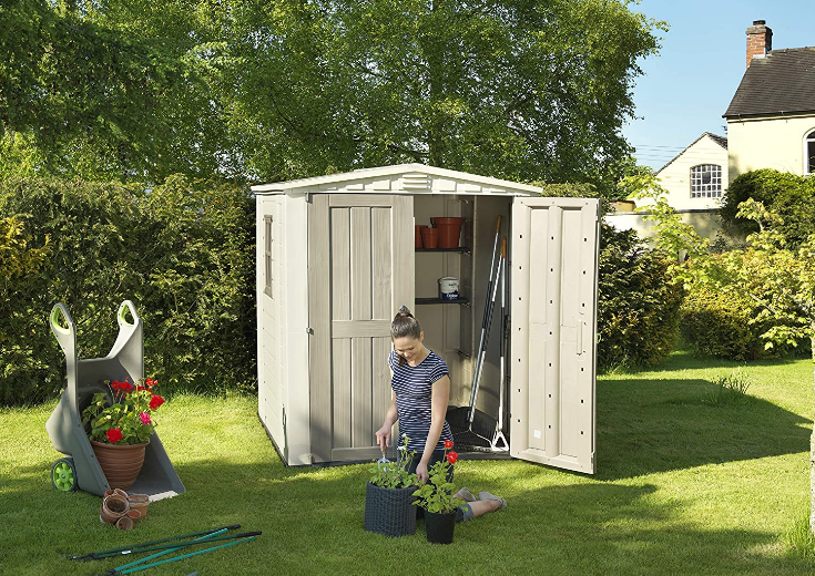 Keter Factor Outdoor Garden Storage Shed, Beige, 6 x 6 ft