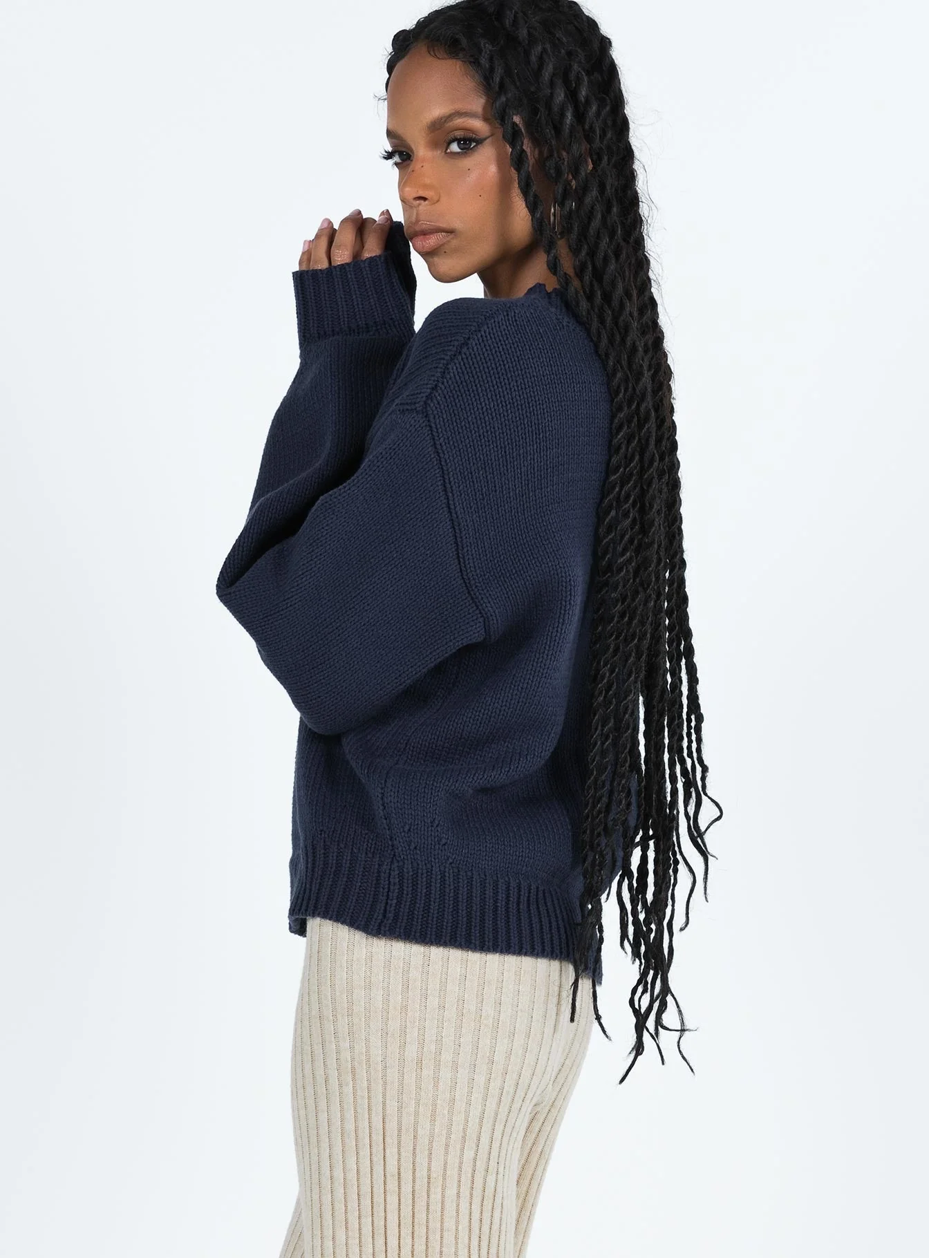 Harmony Balloon Sleeve Knit Sweater Navy