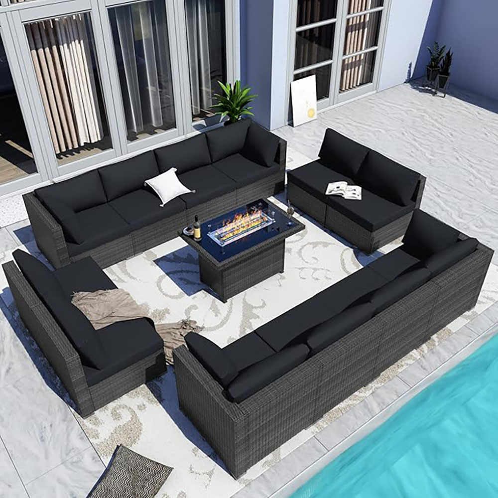 BULEXYARD Grey PE Wicker Patio Furniture Sectional Conversation Sofa Set