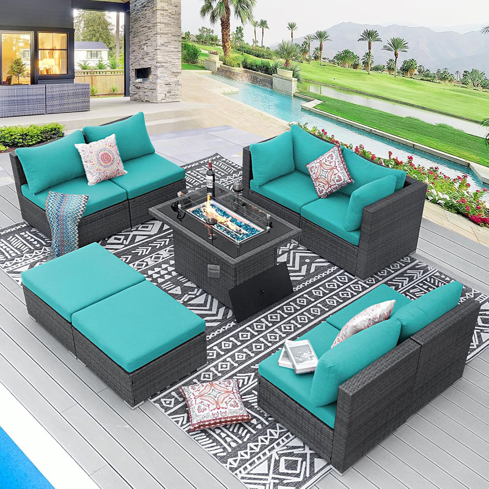 BULEXYARD Grey PE Wicker Patio Furniture Sectional Conversation Sofa Set