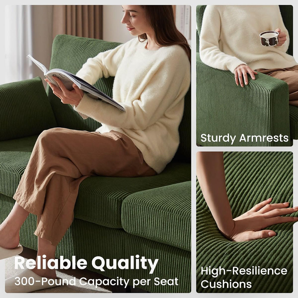 CHIC HOUSE Corduroy Sectional Couch with Ottoman Chaise, L Shaped 4-seat Sofa