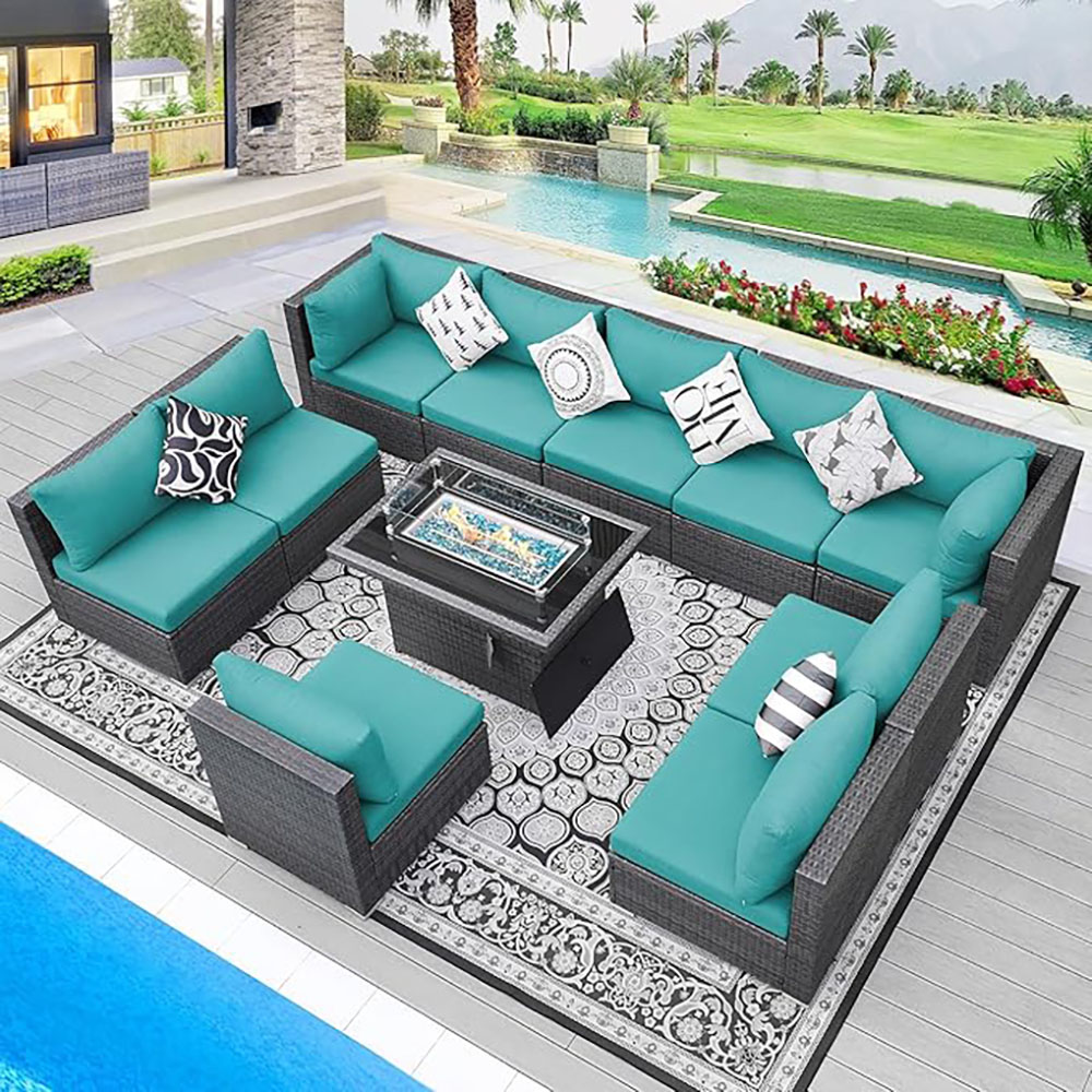 BULEXYARD Grey PE Wicker Patio Furniture Sectional Conversation Sofa Set