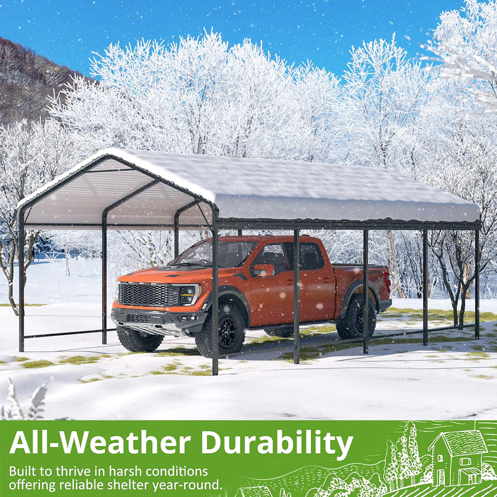 12x20 Metal Carport Carports with Enhanced Base Heavy Duty Garage Outdoor Galvanized Car Shelter for Car, Boats and Truck