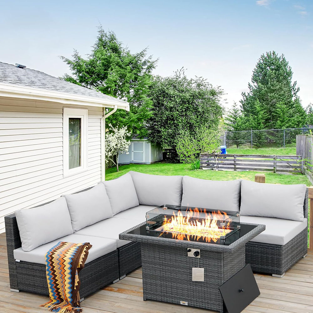 BULEXYARD Grey PE Wicker Patio Furniture Sectional Conversation Sofa Set