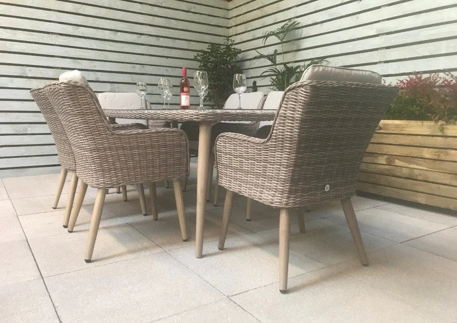 Rattan 6 Seat Rectangular Dining Set - Light Grey - Derwent Range