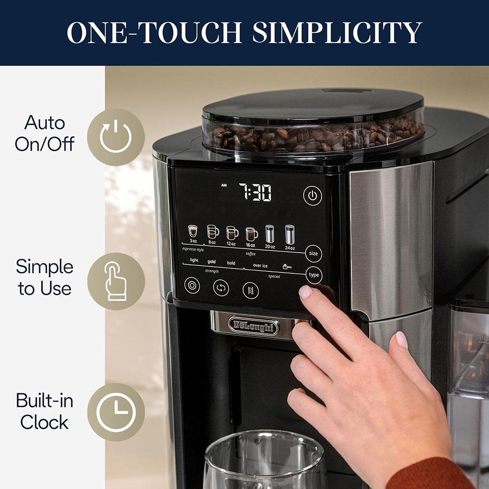 De'Longhi TrueBrew Drip Coffee Maker, Built in Grinder