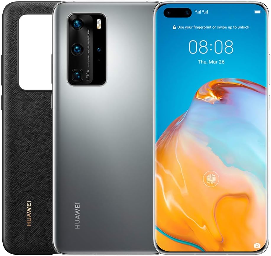 HUAWEI P40 Pro 256 GB 6.58 Inch Smartphone Bundle with PU Case, Kirin 990 5G, 50 MP Ultra Vision Leica Quad Camera, 8 GB RAM, 40W SuperCharge, IP68, SIM-Free Android Mobile Phone, Dual SIM, Silver