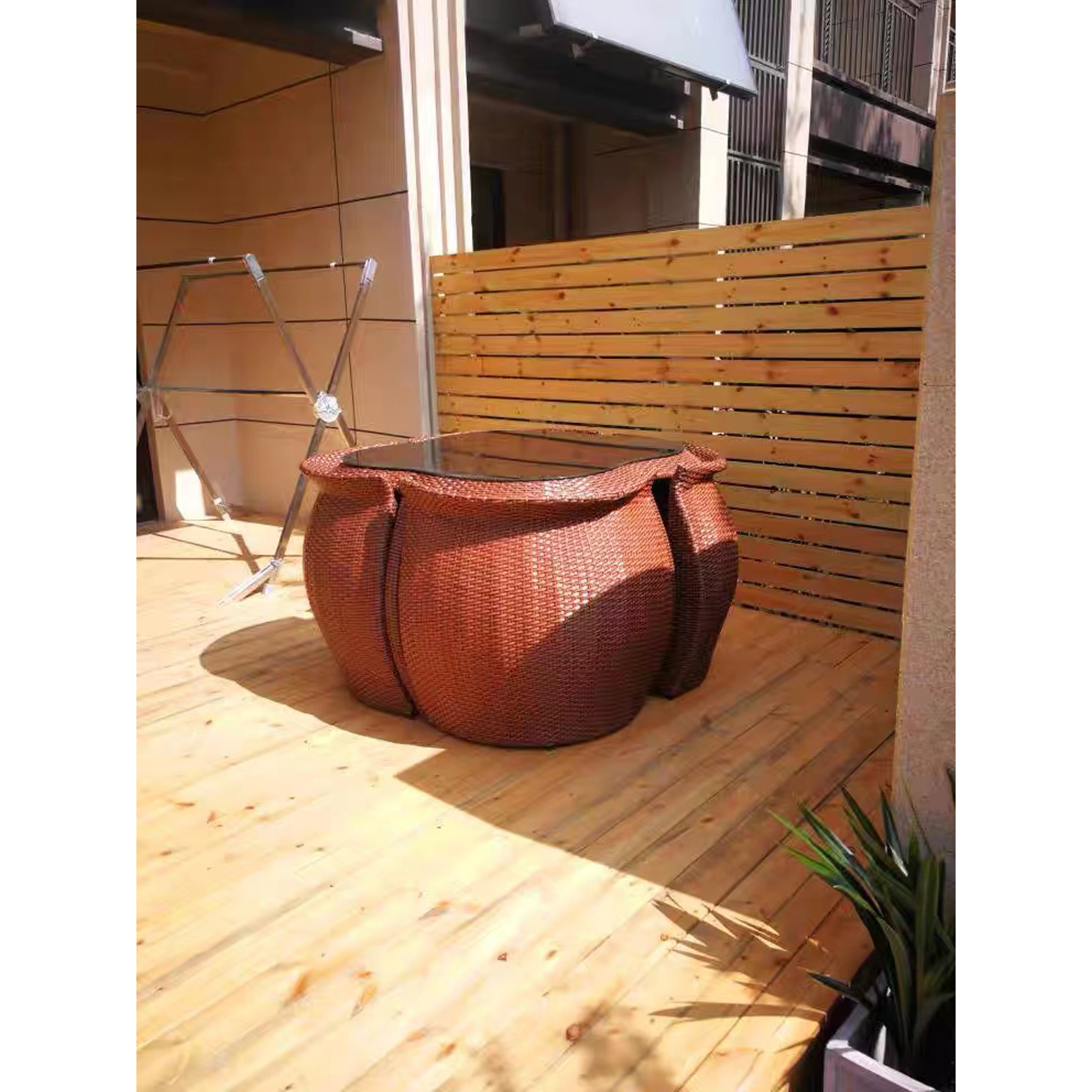 Outdoor rattan chair storage table and chair five-piece outdoor garden courtyard waterproof sunscreen furniture outdoor balcony rattan table and chair