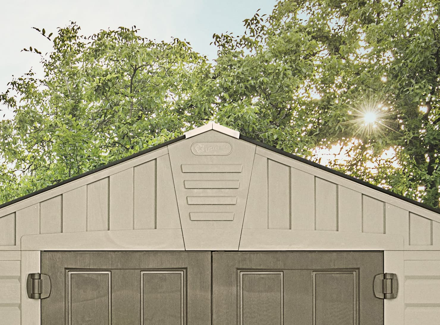 【Storage Shed】10x8 Large Resin Outdoor Shed for Patio Furniture, Lawn Mower, and Bike Storage, Taupe