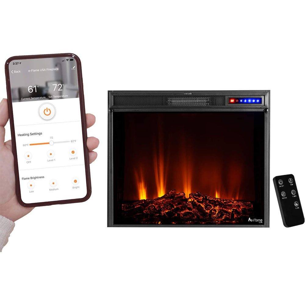 Whistler LED Recessed Electric Fireplace Stove Insert with Remote - 3D Wood Burning Flame Effect