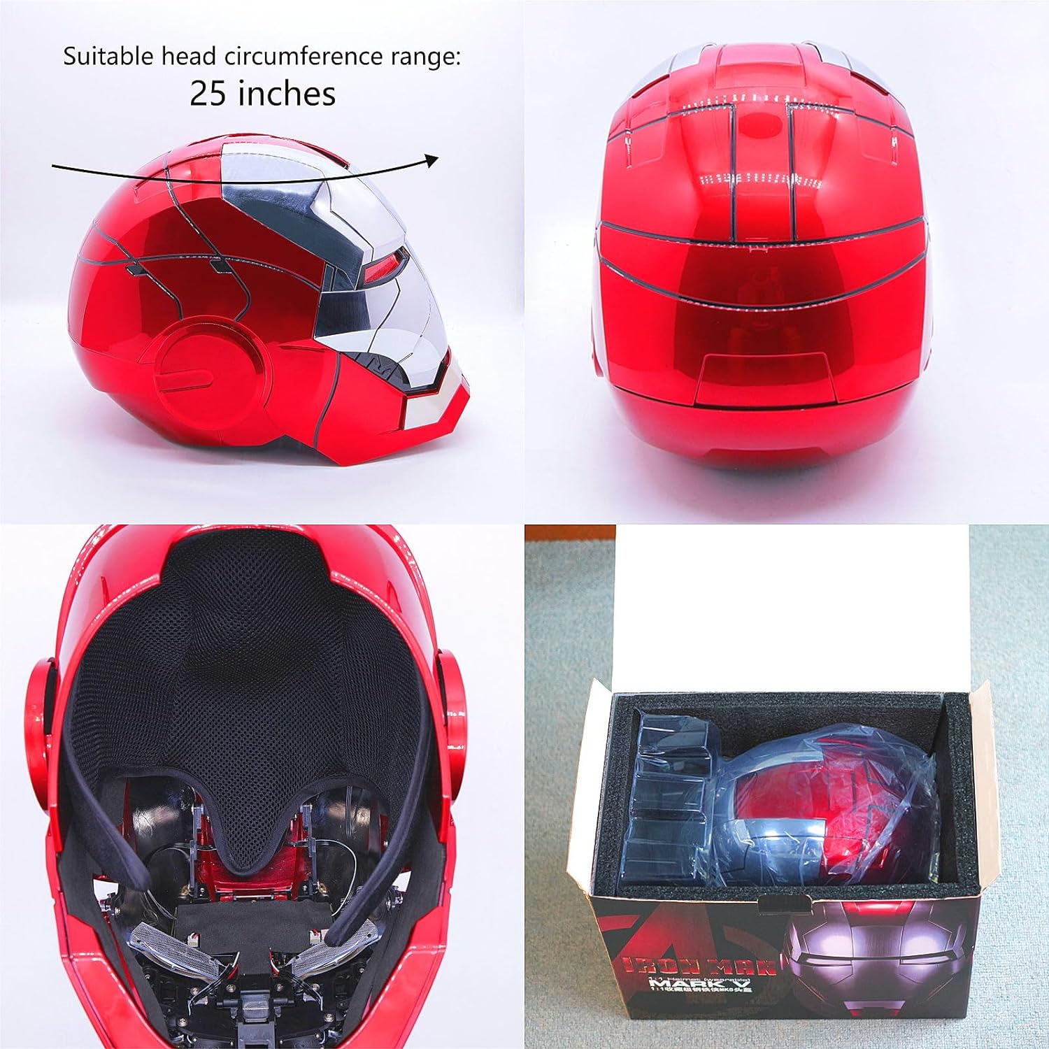 Adult Iron-Mans Helmet Electronic MK 5 Helmet with Jarvis Voice/Sensing/Remote Control Open/Close Sounds & LED Eyes Light Up Super Hero Movie 1:1 Model for Halloween