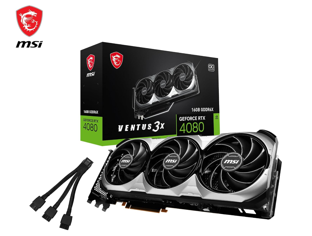 MSI GeForce RTX 4080 16GB VENTUS 3X OC Gaming Graphics Card - 16GB GDDR6X, 2550 MHz, PCI Express Gen 4, 256-bit, 3x DP v 1.4a, HDMI 2.1a (Supports 4K & 8K HDR)