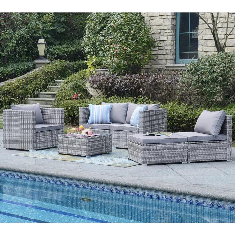 Cando Wicker/Rattan 5 - Person Seating Group with Cushions