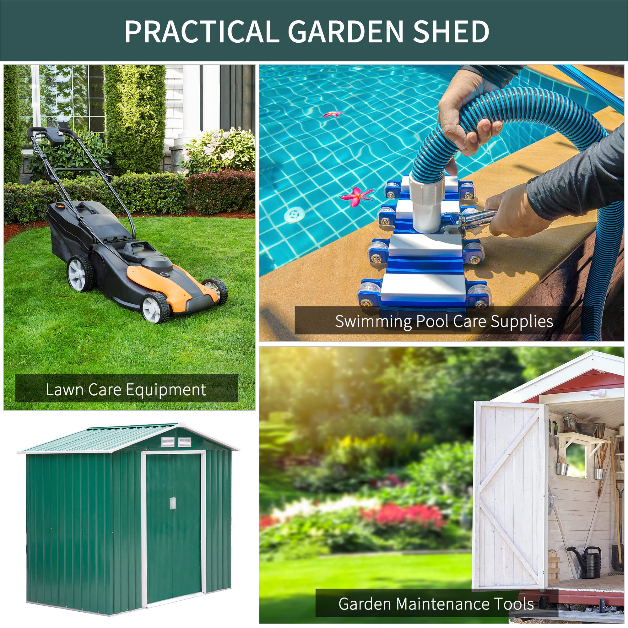 【Storage Shed】7' x 4' x 6' Garden storage shed metal tool shed with floor base and double doors
