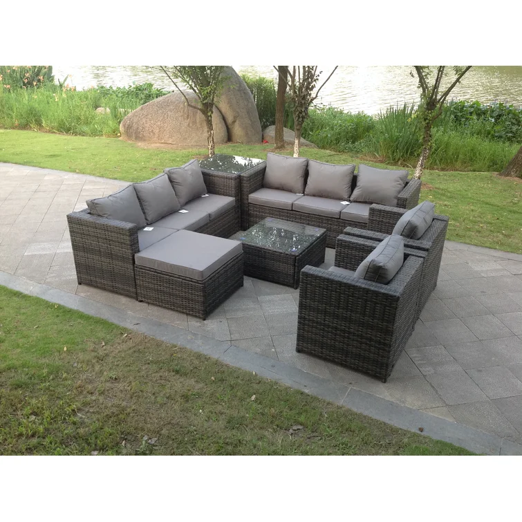 Delaila Rattan 9 - Person Seating Group with Cushions