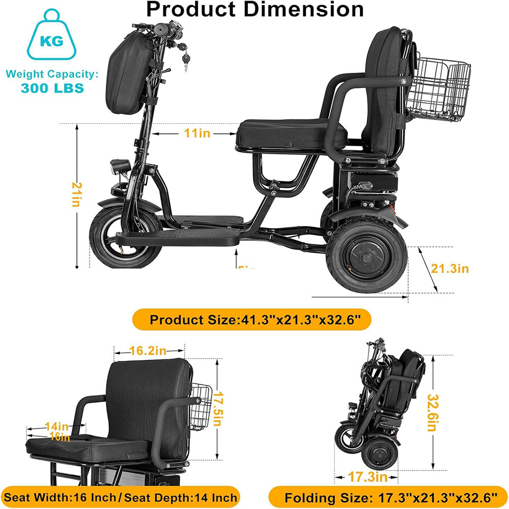 Foldable 3 Wheel Electric Scooter Lightweight Mobility Scooter Foldable Scooter for Adults and Elderly